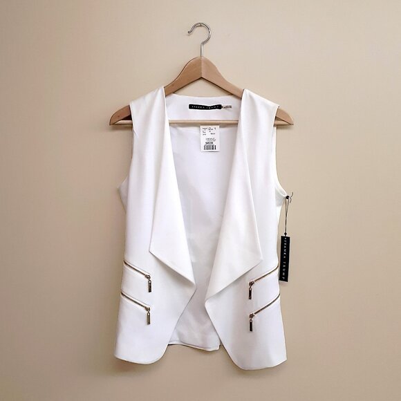 Ivanka Trump Jackets & Blazers - IVANKA TRUMP Sleeveless Open Front Vest with Rolled Shawl Lapel in Ivy White